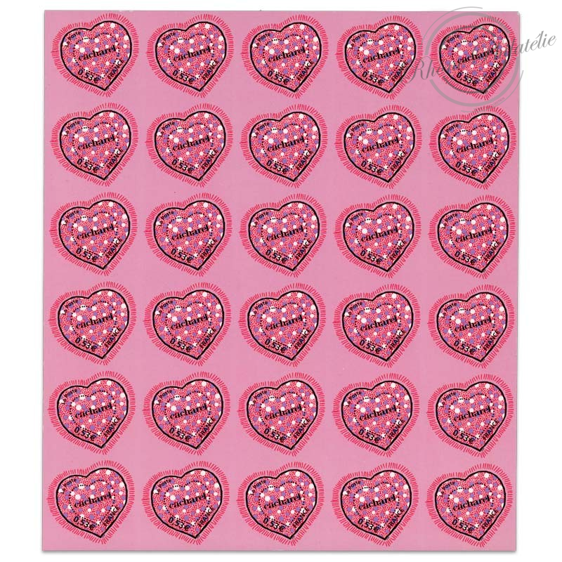 FEUILLE DE TIMBRES POSTE AUTOADHESIFS N°50 COEURS 2005 DU COUTURIER CACHAREL