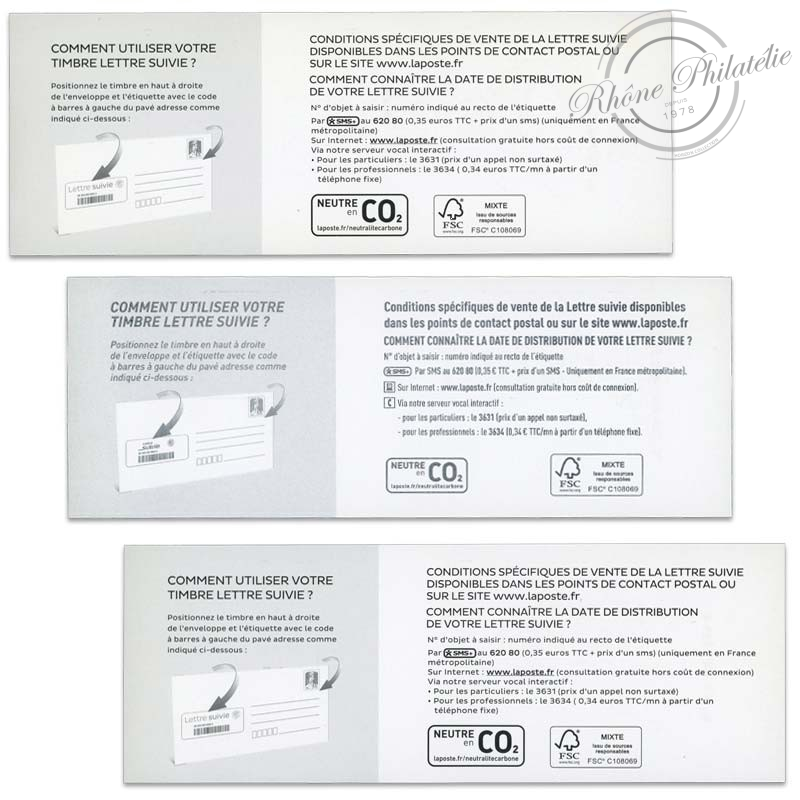 3 BANDEAUX DE LETTRE SUIVIES 20G FRANCE