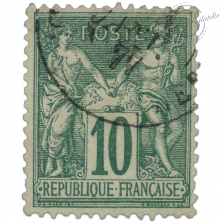 FRANCE N° 76 TYPE SAGE 10C VERT, TIMBRE OBLITÉRÉ-1876