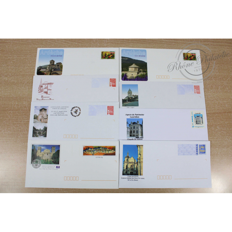 LOT DE 59 ENVELOPPES, PRÉ-AFFRANCHIES, EDIFICES RELIGIEUX, LETTRES 20G