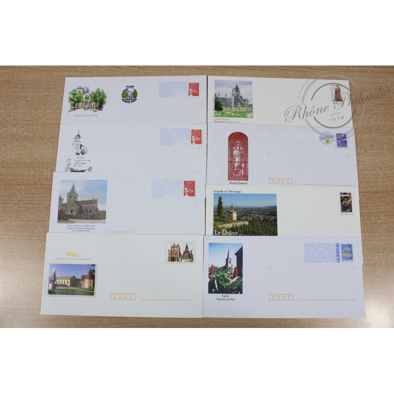 LOT DE 59 ENVELOPPES, PRÉ-AFFRANCHIES, EDIFICES RELIGIEUX, LETTRES 20G