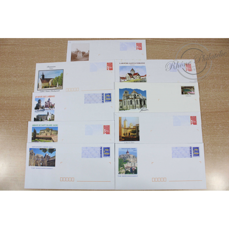 LOT DE 59 ENVELOPPES, PRÉ-AFFRANCHIES, EDIFICES RELIGIEUX, LETTRES 20G