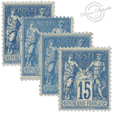 FRANCE N° 90 TYPE SAGE BLEU, 4 TIMBRES NEUFS-1878