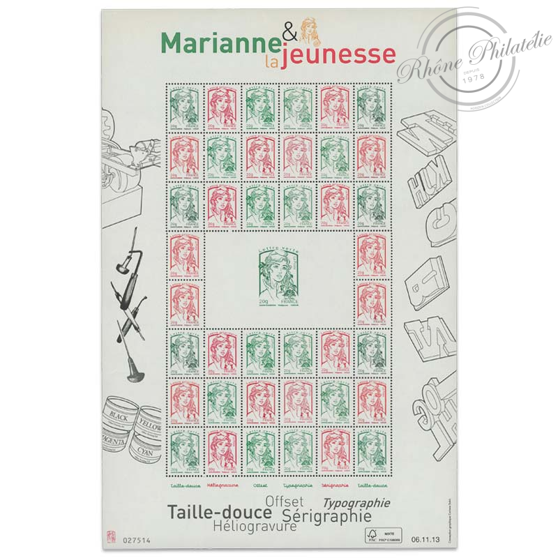 FEUILLE F4774A "MARIANNE ET LA JEUNESSE" (2013), FEUILLE MULTITECHNIQUE