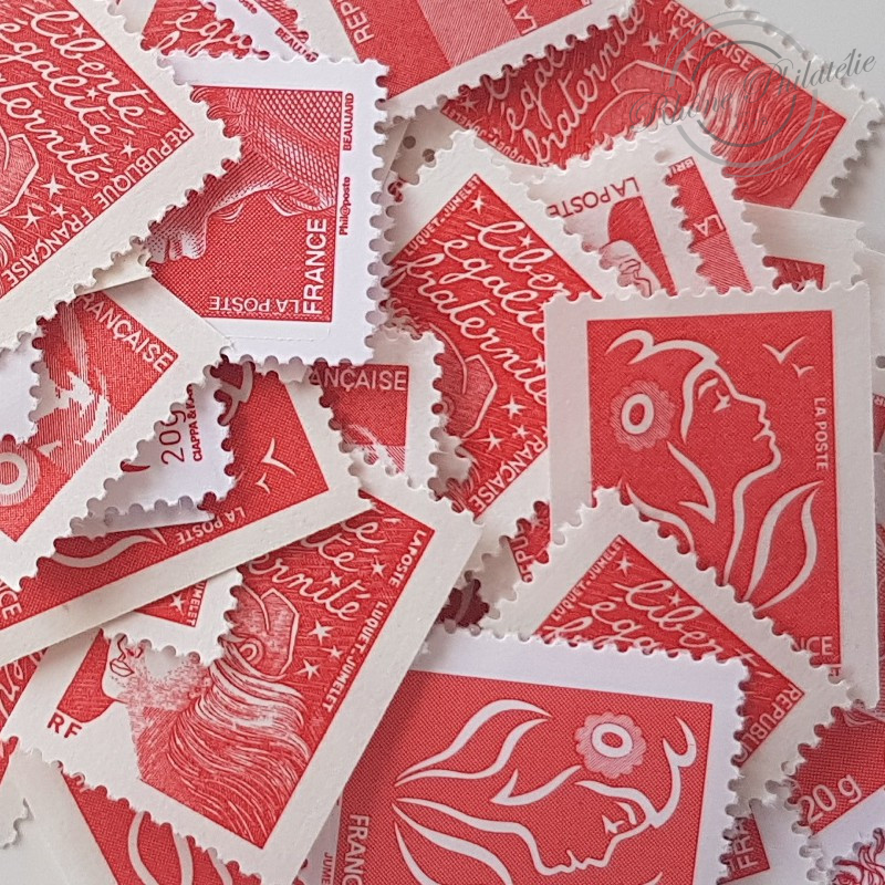 LOT DE 100 TIMBRES POSTE MARIANNE ROUGE LETTRES PRIORITAIRES 20G
