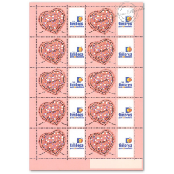FEUILLE TIMBRES SAINT-VALENTIN "COEURS DE CACHAREL" (3747A) AVEC VIGNETTE TIMBRES PERSONNALISÉS