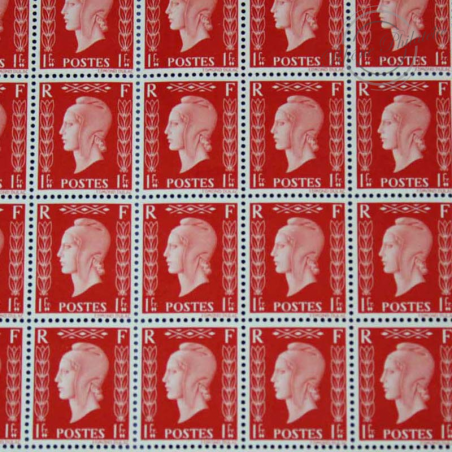 FEUILLE DE TIMBRES N°701E "1F ROSE-ROUGE TYPE II DE LA SERIE NON EMISE DE LONDRES", EN FEU