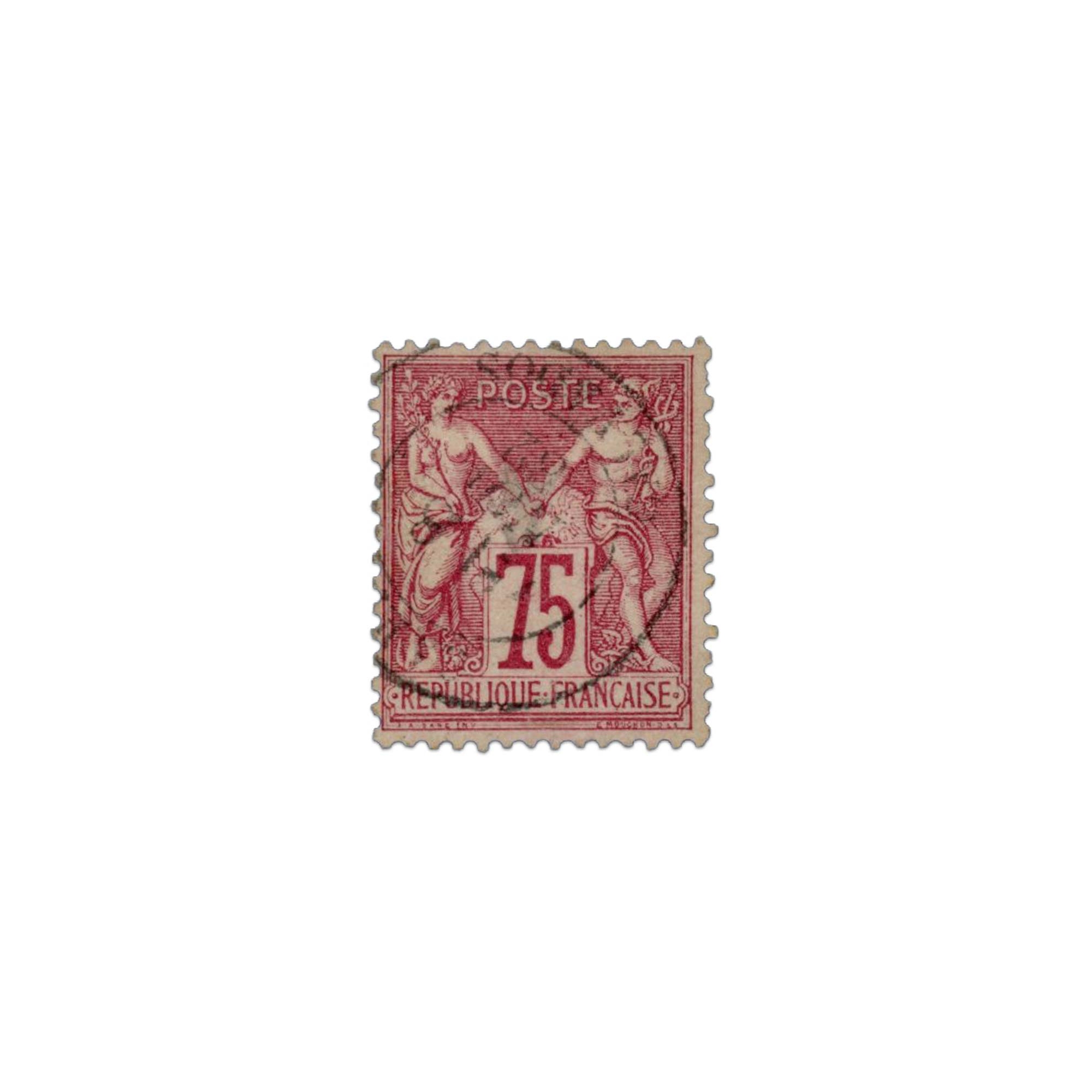 FRANCE N°71 TYPE SAGE 75 C CARMIN, TIMBRE OBLITERE-1876