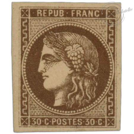 FRANCE, N°47 TYPE CÉRÈS 30 C, SUPERBE TIMBRE NEUF* ET SIGNÉ-1870