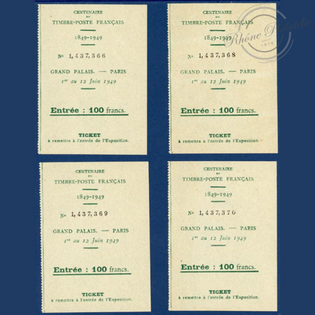 FRANCE BLOC N°5 CITEX , TIMBRES NEUFS ET 10 ANCIENS TICKETS ENTRÉE GRAND PALAIS, 1949