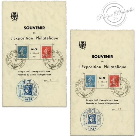 2 BLOCS SOUVENIRS EXPOSITION PHILATÉLIQUE DE NICE-1931