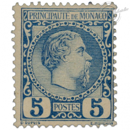 MONACO N°3 PRINCE CHARLES III, 5C BLEU, TIMBRE POSTE NEUF* 1885