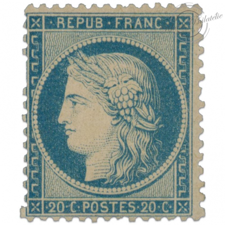 FRANCE N°37 TYPE CÉRÈS 20 C BLEU, TIMBRE NEUF* SIGNÉ JF BRUN- 1870 RARE