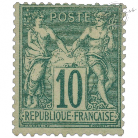 FRANCE N°65 TYPE SAGE 10c. VERT, TIMBRE NEUF* SIGNÉ JF BRUN, 1876 RARE