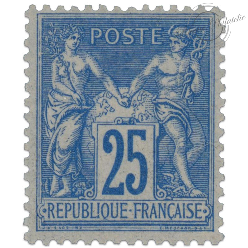 FRANCE N° 79 TYPE SAGE 25C BLEU, TIMBRE NEUF* SIGNÉ JF BRUN-1877, RARE