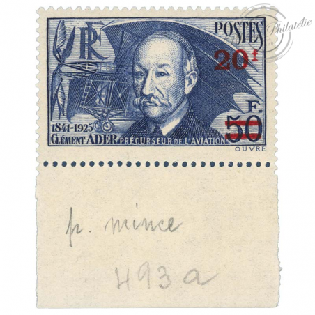 FRANCE N° 493 CLEMENT ADER, TIMBRE LUXE BDF-1940