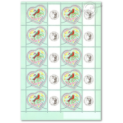 FEUILLE TIMBRES SAINT-VALENTIN "COEURS DE CACHAREL" (3748A) AVEC VIGNETTE CERES