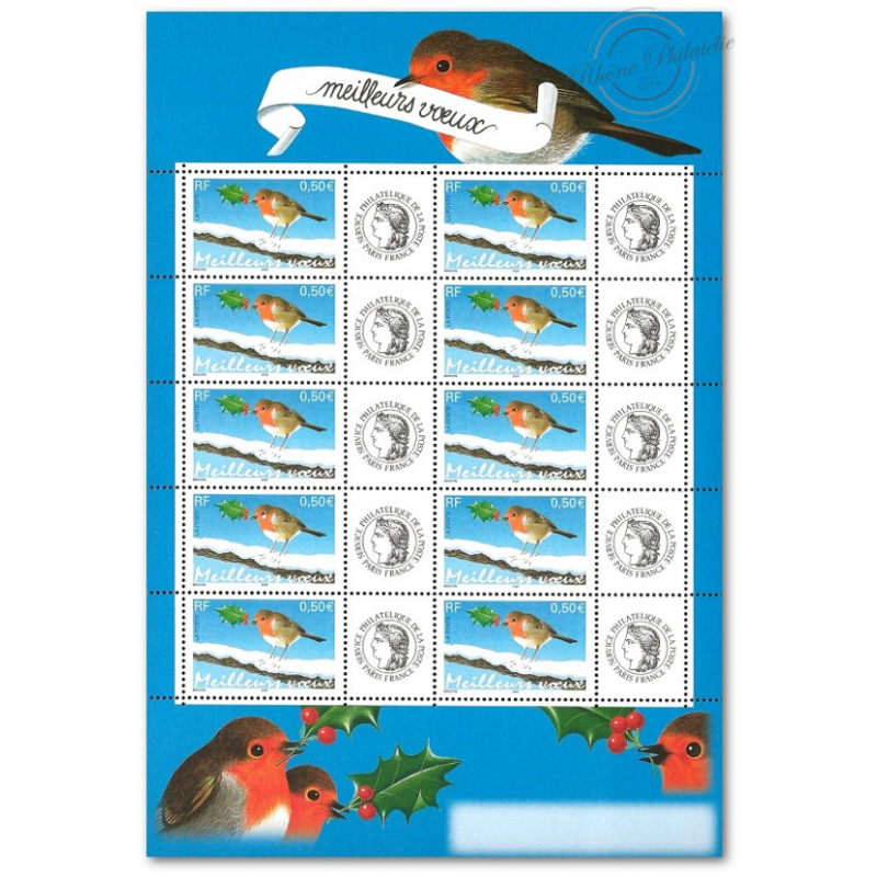 FEUILLE PERSONNALISÉE FRANCE F3621A TIMBRES "ROUGE-GORGE" AVEC VIGNETTE CERES