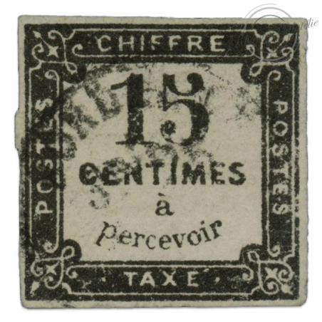 FRANCE TAXE N° 4, 15C NOIR NON DENTELÉ, TIMBRE OBLITÉRÉ SIGNÉ BRUN-1870