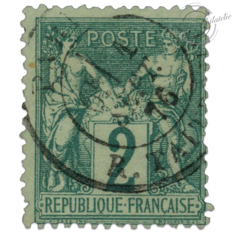 FRANCE N°62 TYPE SAGE 2C VERT, SUPERBE TIMBRE OBLITÉRÉ SIGNÉ BRUN-1876
