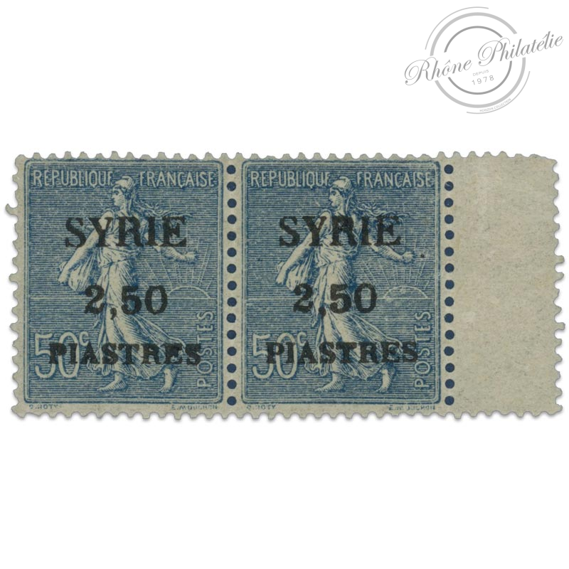 SYRIE PAIRE N°113d AVEC VARIÉTÉ, TYPE SEMEUSE SURCHARGÉE, TIMBRES NEUFS**,1924 SIGNÉ JF BRUN