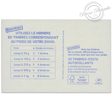 CARNET FRANCE 1214-C2 DE 20 TIMBRES POUR AFFRANCHIR MARIANNE ROUGE DE CIAPPA