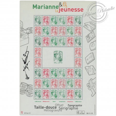 FEUILLE F4774A "MARIANNE ET LA JEUNESSE" (2013), FEUILLE MULTITECHNIQUE