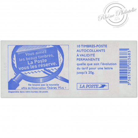 CARNET FRANCE 3744-C7a CARRÉ NOIR, MARIANNE ROUGE DE LAMOUCHE 10 TIMBRES