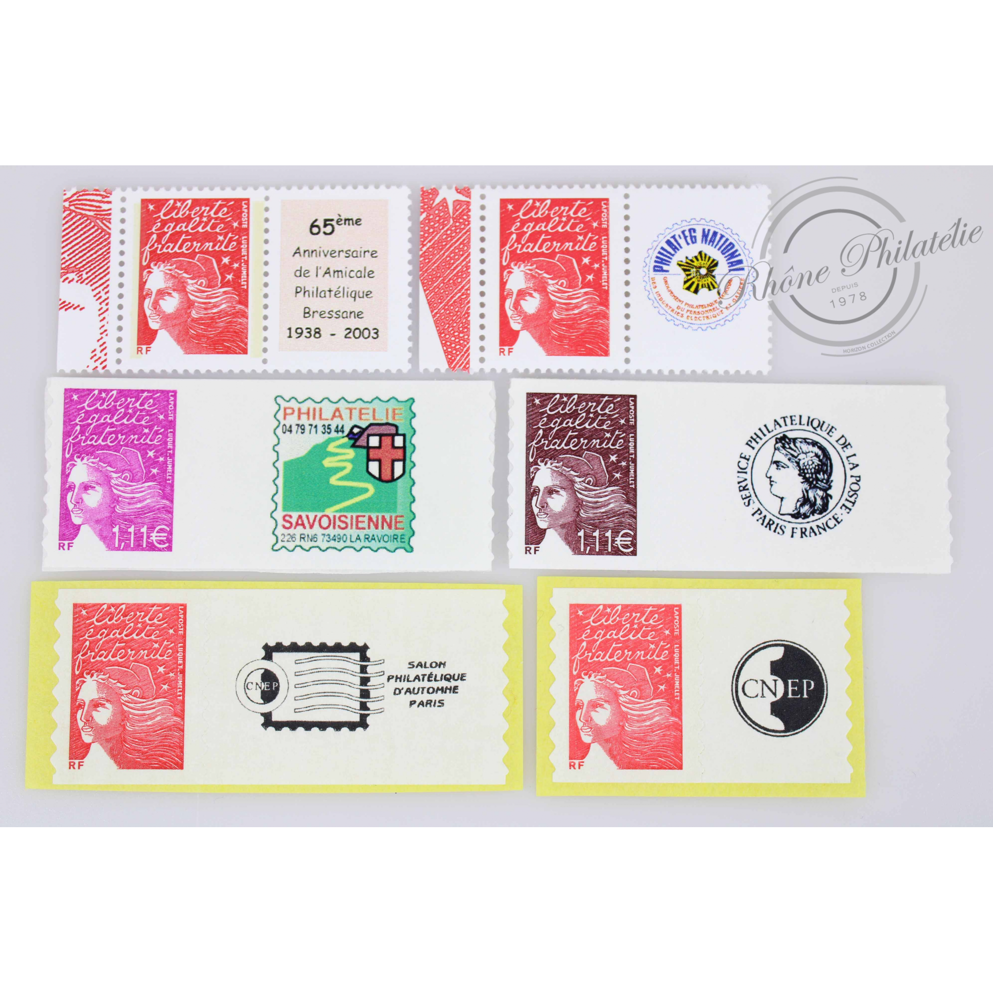 LOT DE 6 TIMBRES PERSONNALISÉS NEUFS** AVEC VIGNETTES ILLUSTRÉES