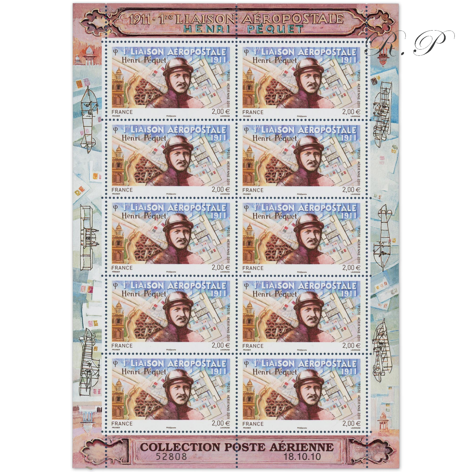 POSTE AÉRIENNE N° 74 HENRI PEQUET 2011 LUXE FEUILLE DE 10 TIMBRES NEUFS**