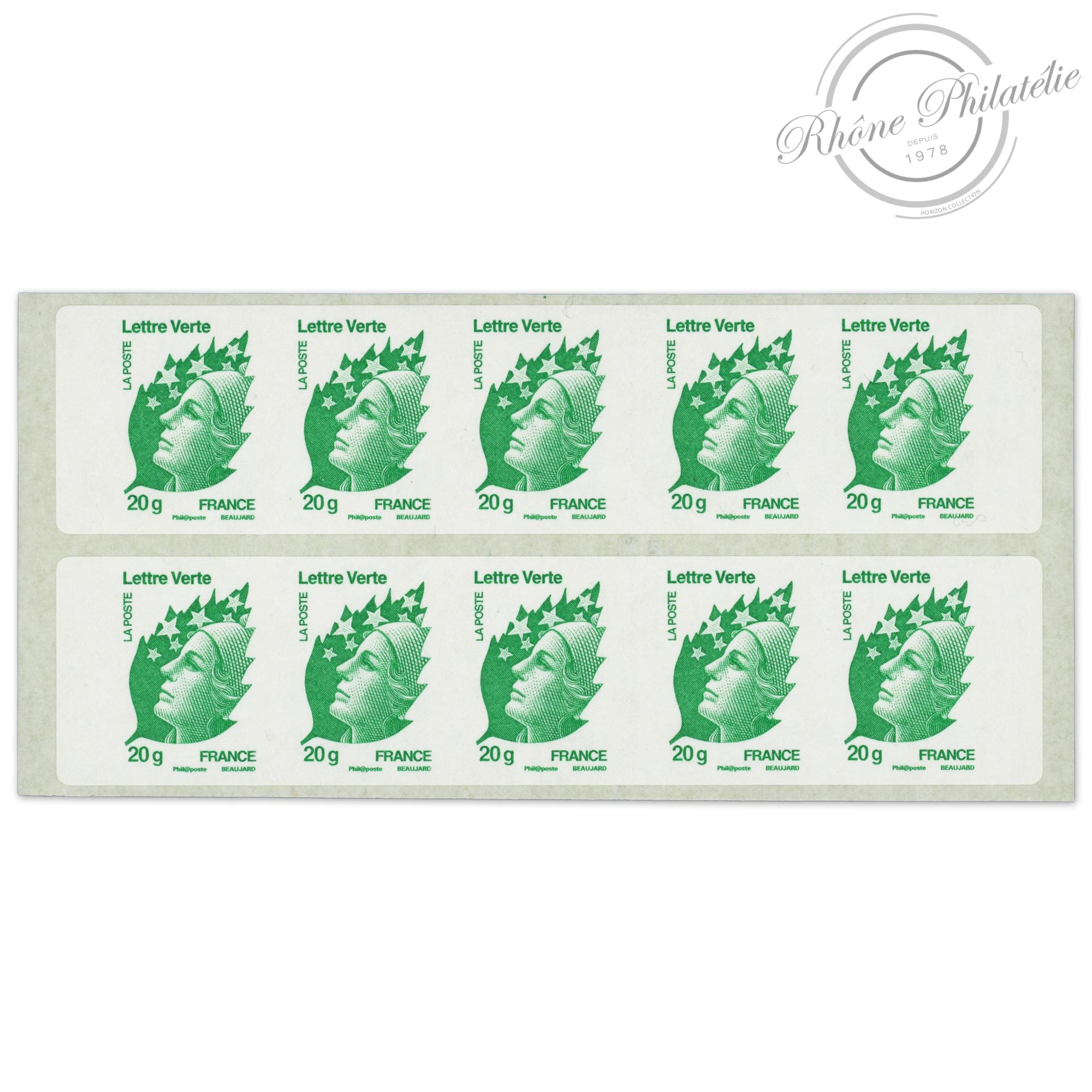 CARNET FRANCE 604-C2 MARIANNE VERTE DE BEAUJARD 10 TIMBRES POUR AFFRANCHIR 20g