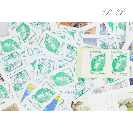 FRANCE LOT 100 TIMBRES LETTRES VERTES 20G VALIDITÉS PERMANENTES