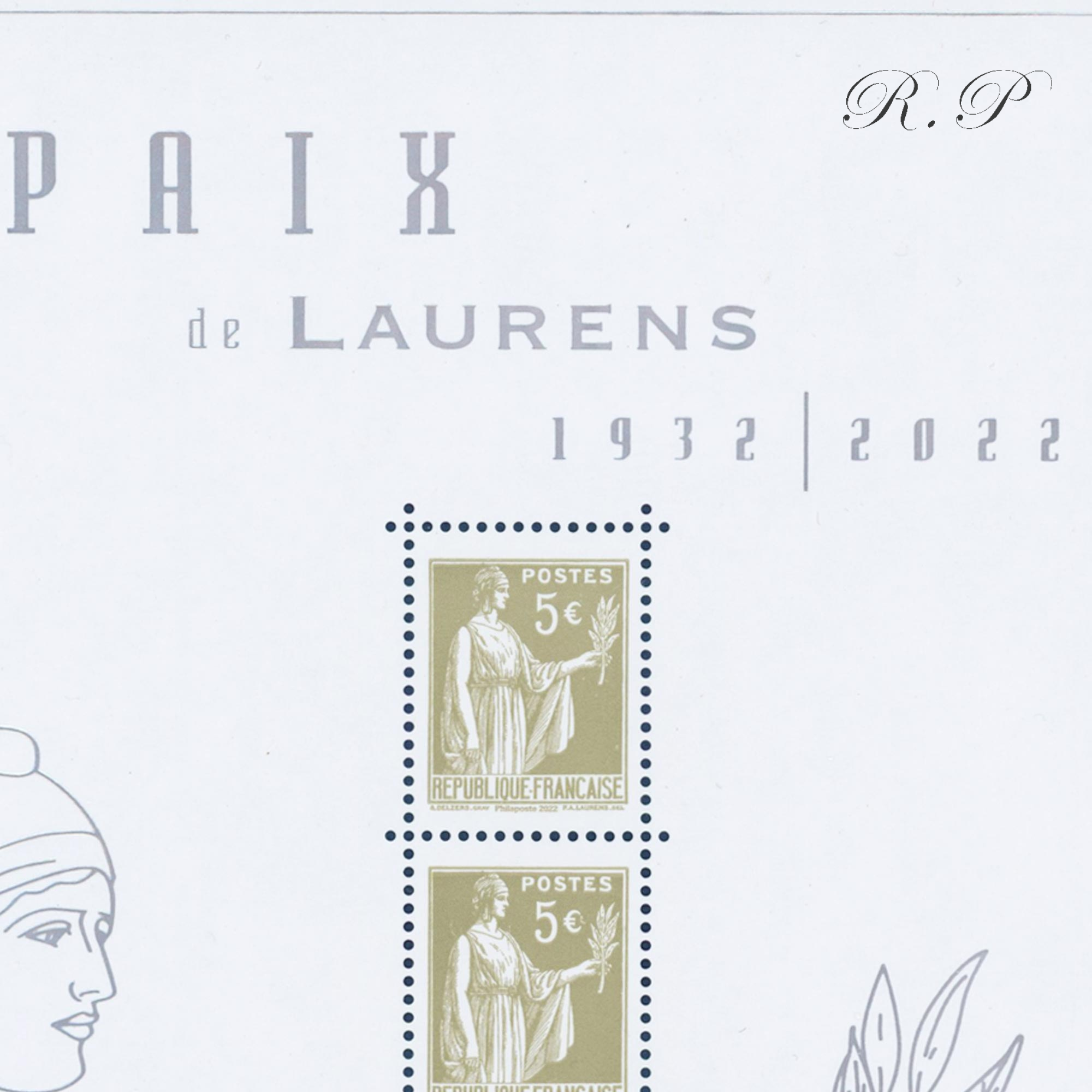 FEUILLET FRANCE PAIX DE LAURENS F5633, TIMBRES NEUFS** ANNEE 1932/2022