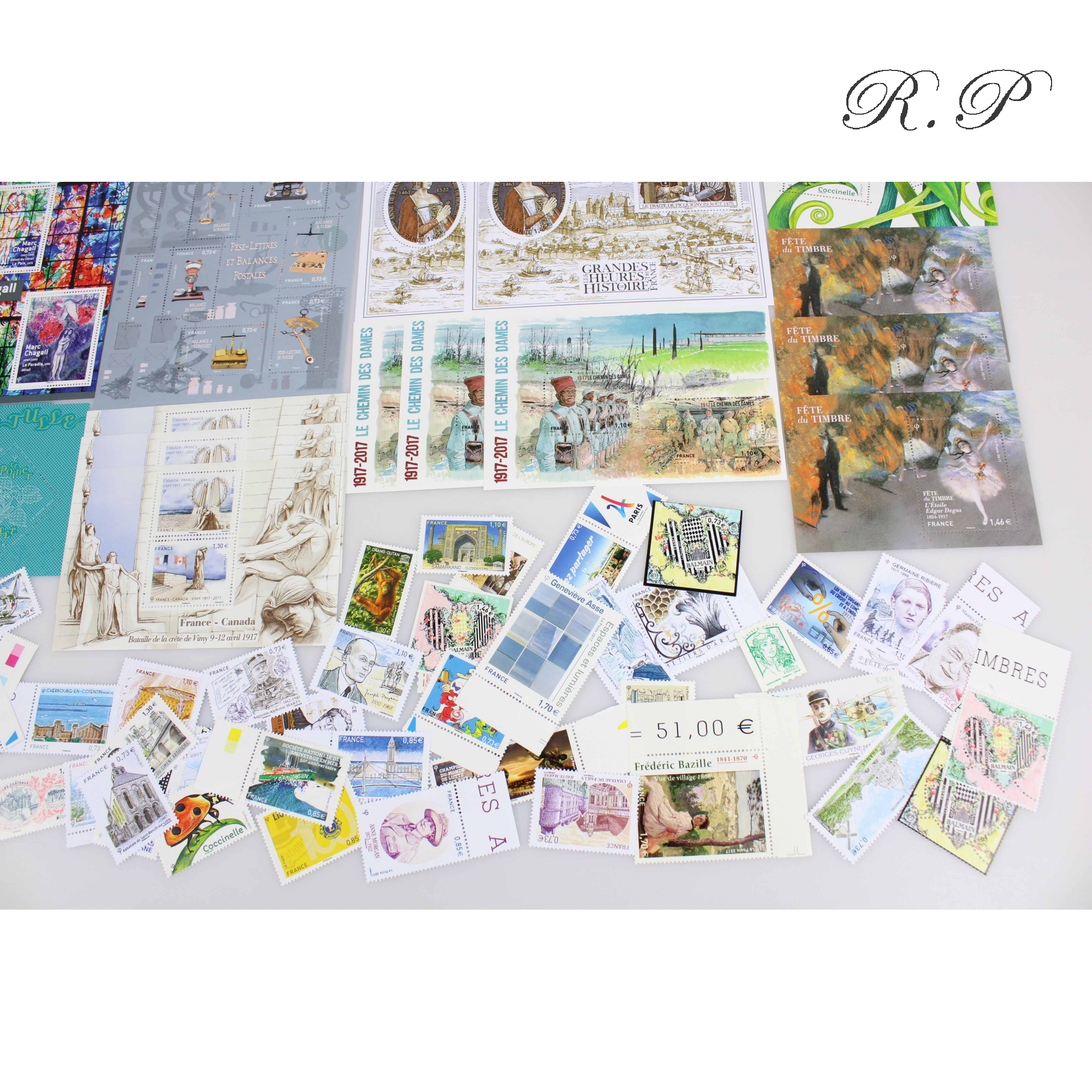 FRANCE ANNÉE 2017 TIMBRES NEUFS LOT IMPORTANT, FACIALE 147 EUROS