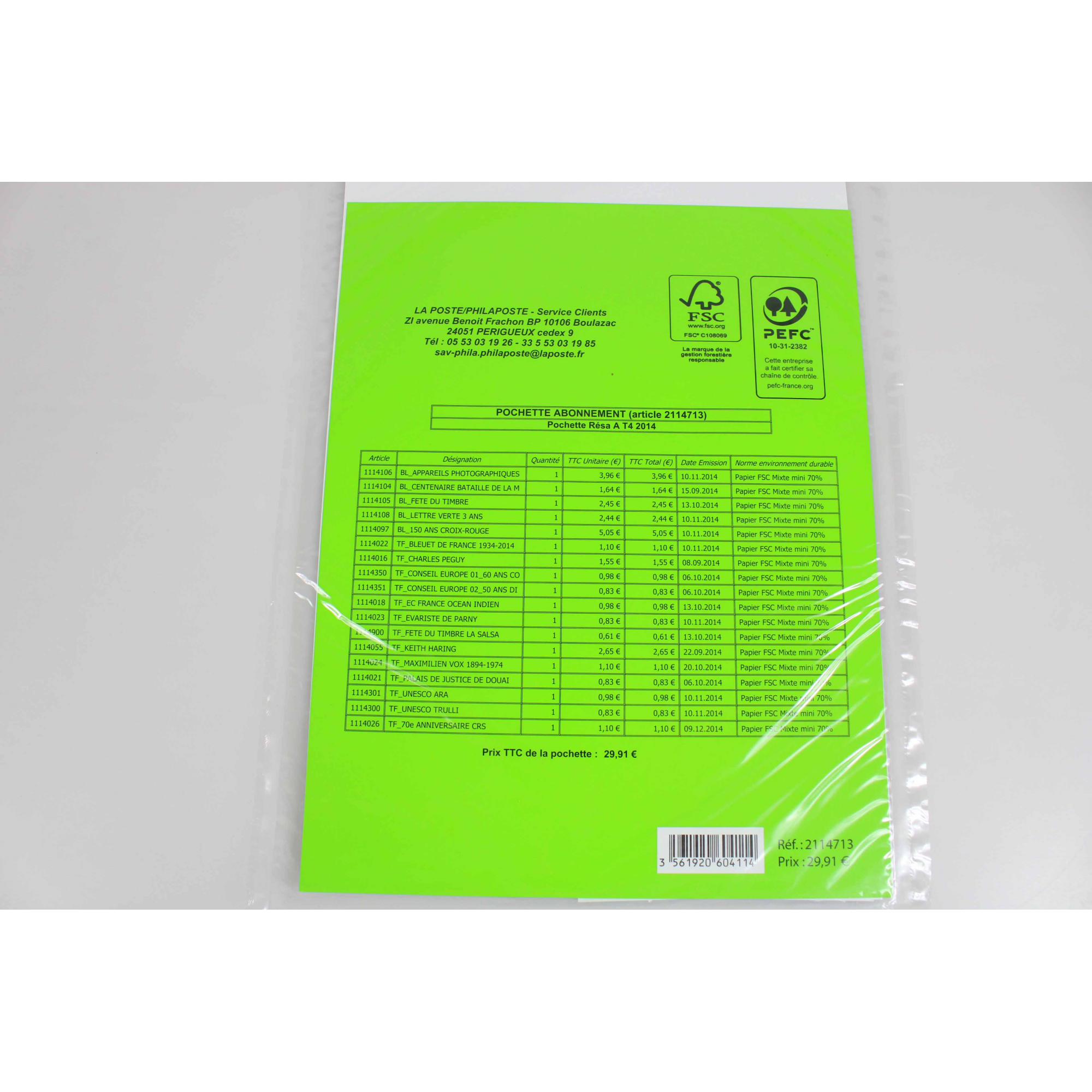 ANNÉE 2014 TIMBRES FR NEUFS** DANS LES POCHETTES D'ABONNEMENT, TRIMESTRES 1 A 4