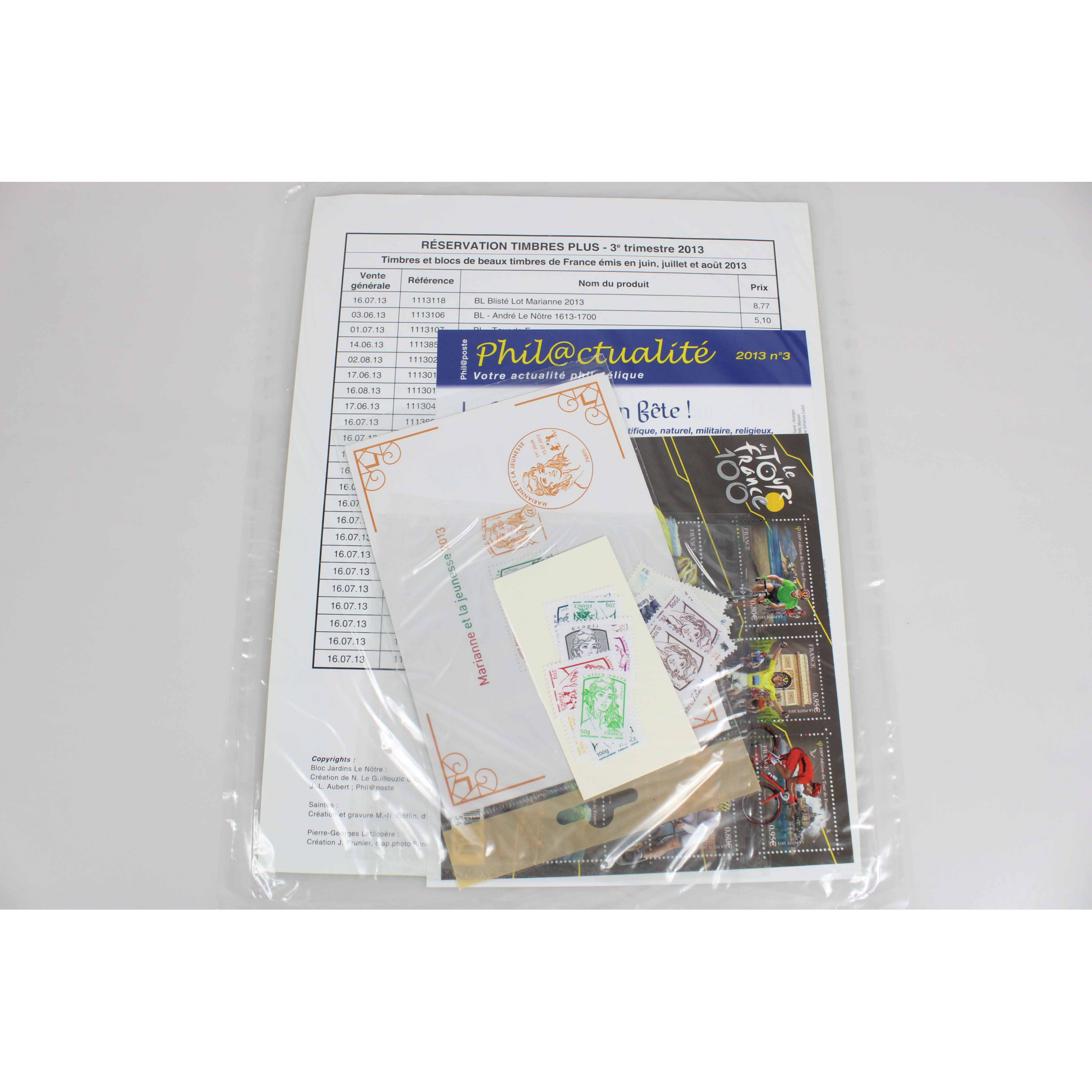 ANNÉE 2013 TIMBRES FRANCE NEUFS** DANS LES POCHETTES D'ABONNEMENT, TRIMESTRES 1 A 4