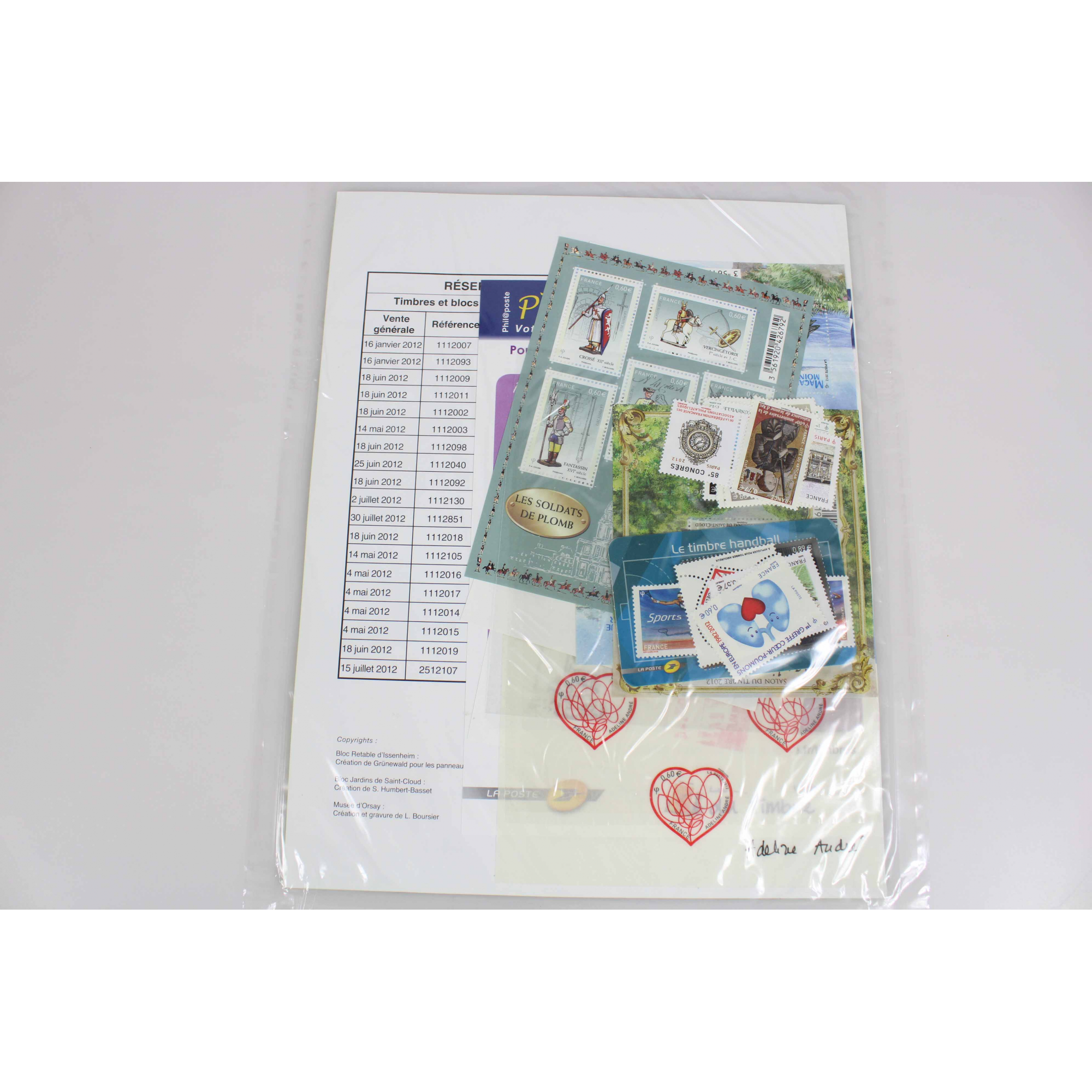 ANNÉE 2012 TIMBRES FRANCE NEUFS** DANS LES POCHETTES D'ABONNEMENT, TRIMESTRES 1 A 4