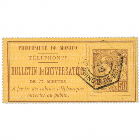 TIMBRE TÉLÉPHONE DE MONACO N° 1 OBLITÉRÉ, ANNÉE 1886, COTE 570 EUROS