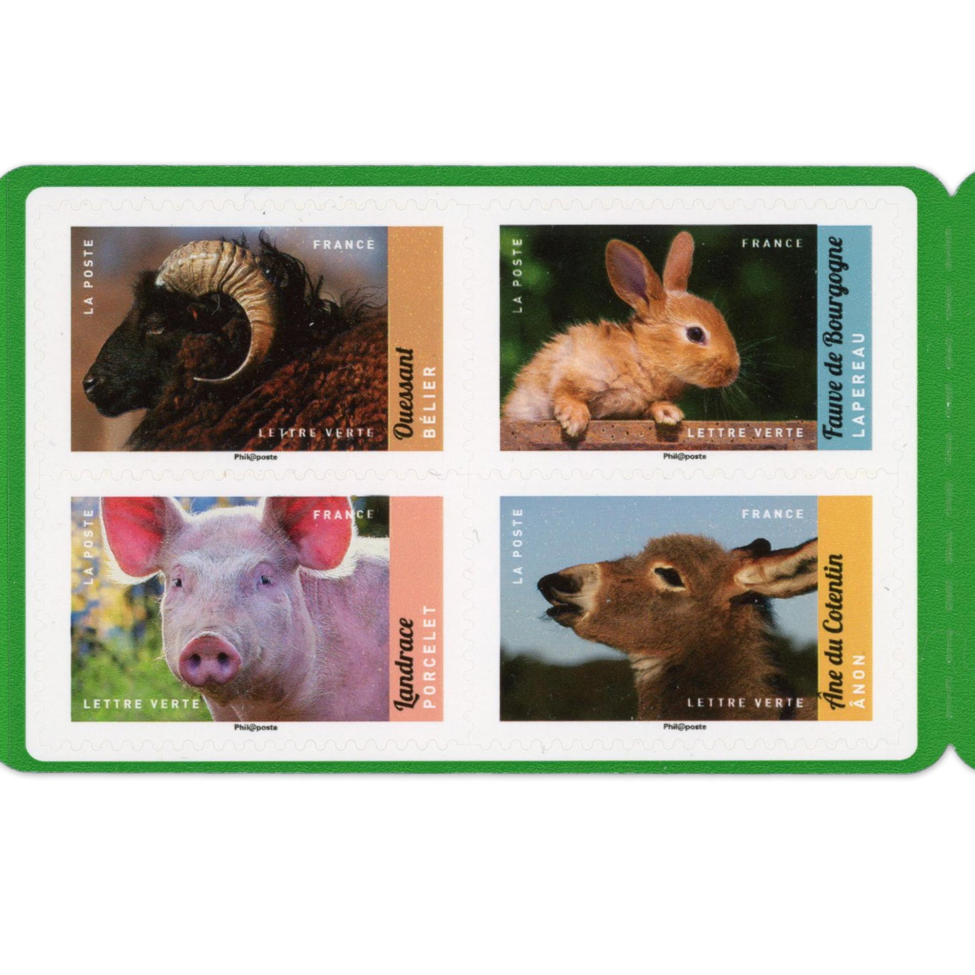 Carnet De 12 Timbres Lettre Verte 20g - Motif Animaux Tendres - Validité Permanente, Autocollants