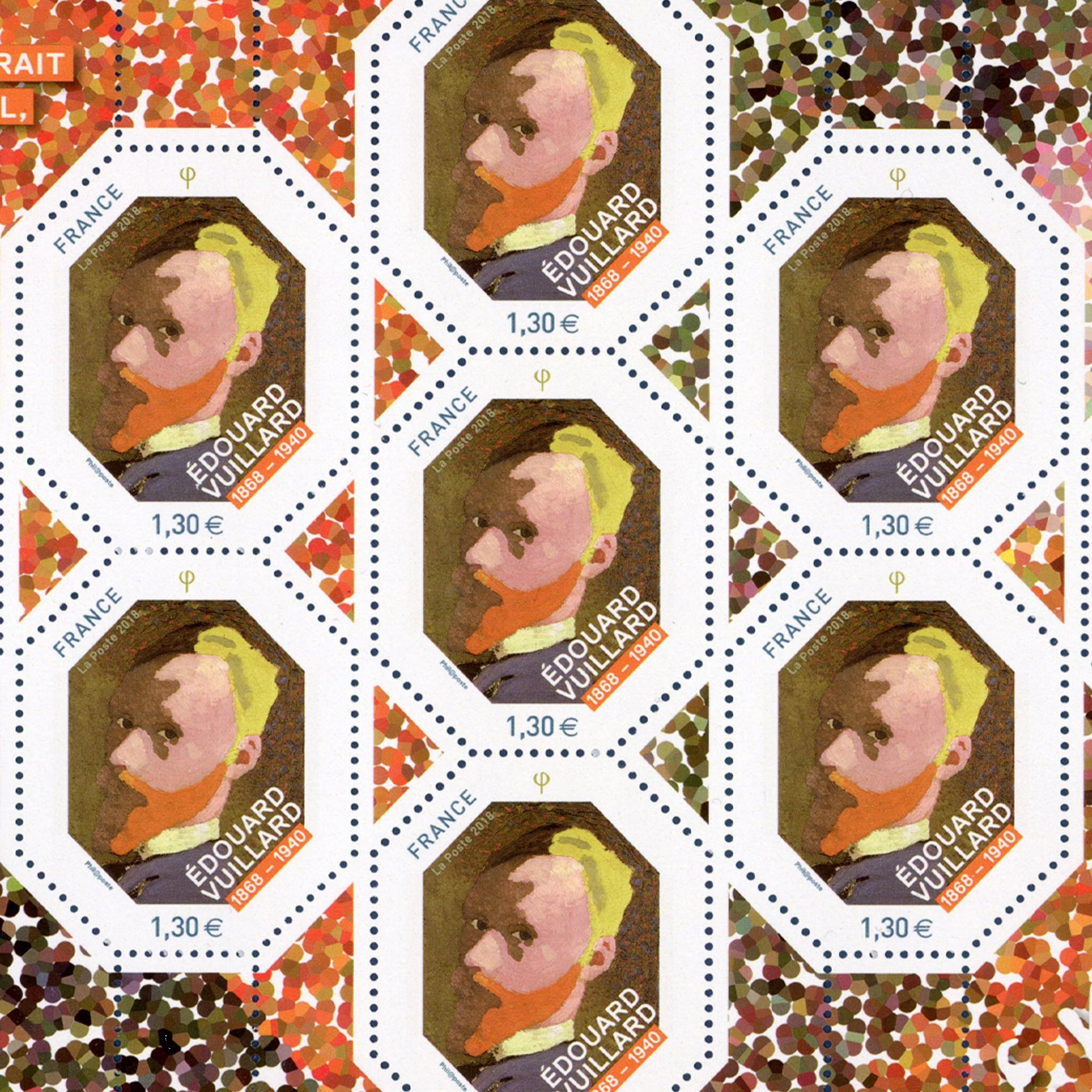 FEUILLET N° F5237A TIMBRE AUTOPORTRAIT OCTOGONAL EDOUARD VUILLARD SANS CODE BARRE