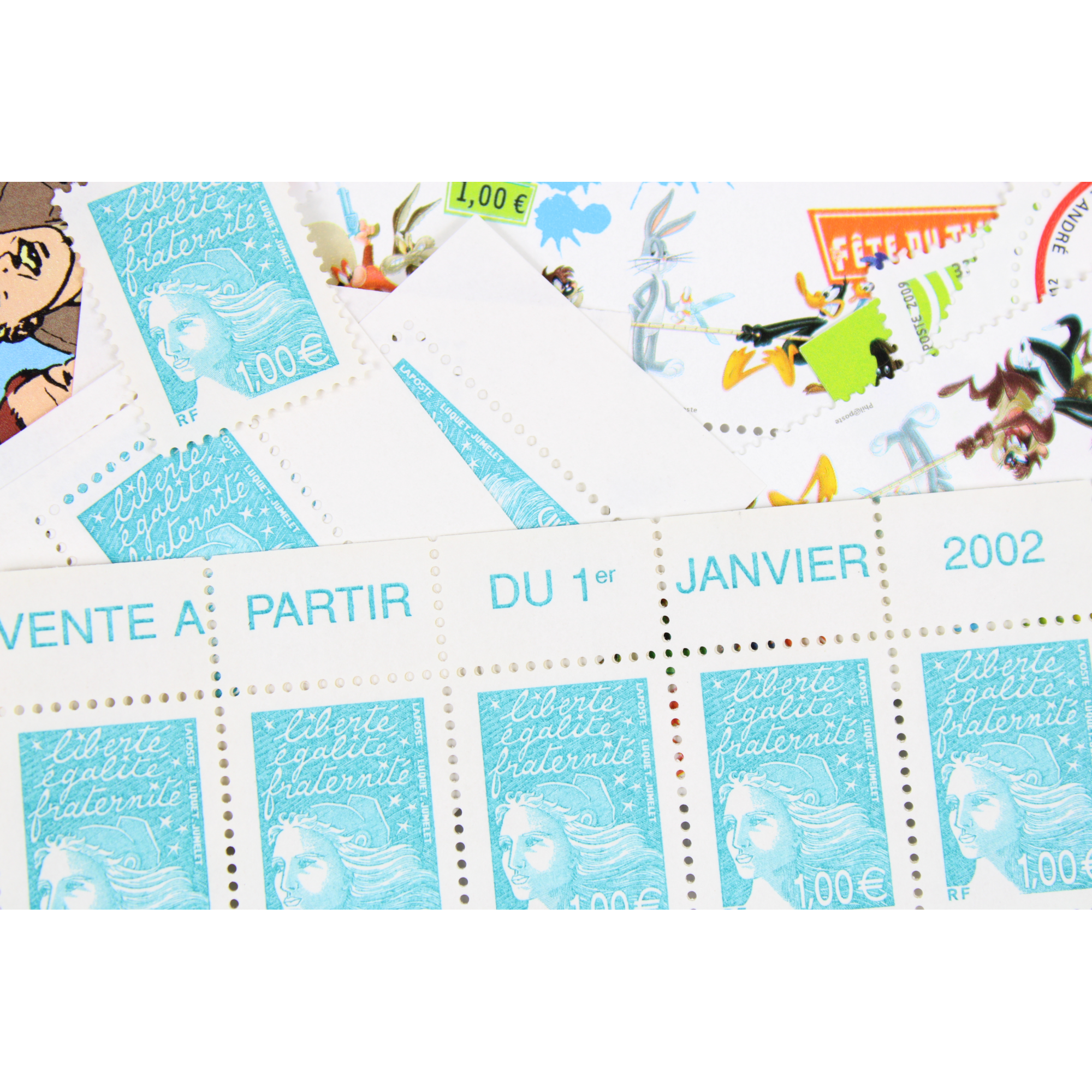 LOT DE 100 TIMBRES FRANCE NEUFS AFFRANCHISSEMENT 1 EURO, SOUS FACIALE