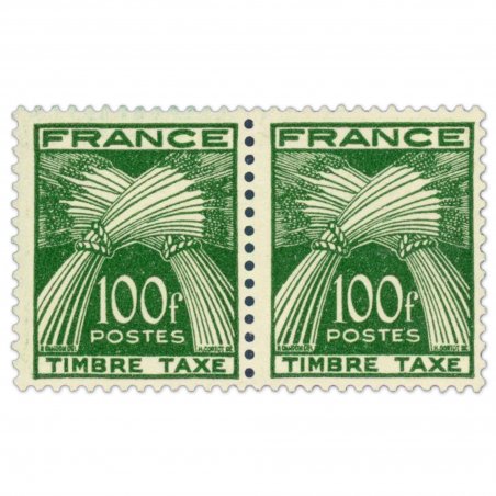 FRANCE TIMBRE TAXE PAIRE N° 89 100ffr VERT TIMBRES NEUFS SANS CHARNIÈRE