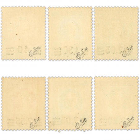 VATICAN TIMBRES SURCHARGÉS N° 60 A 65 COTE 3500 EUROS SIGNÉS CALVES TRÈS RARE!!