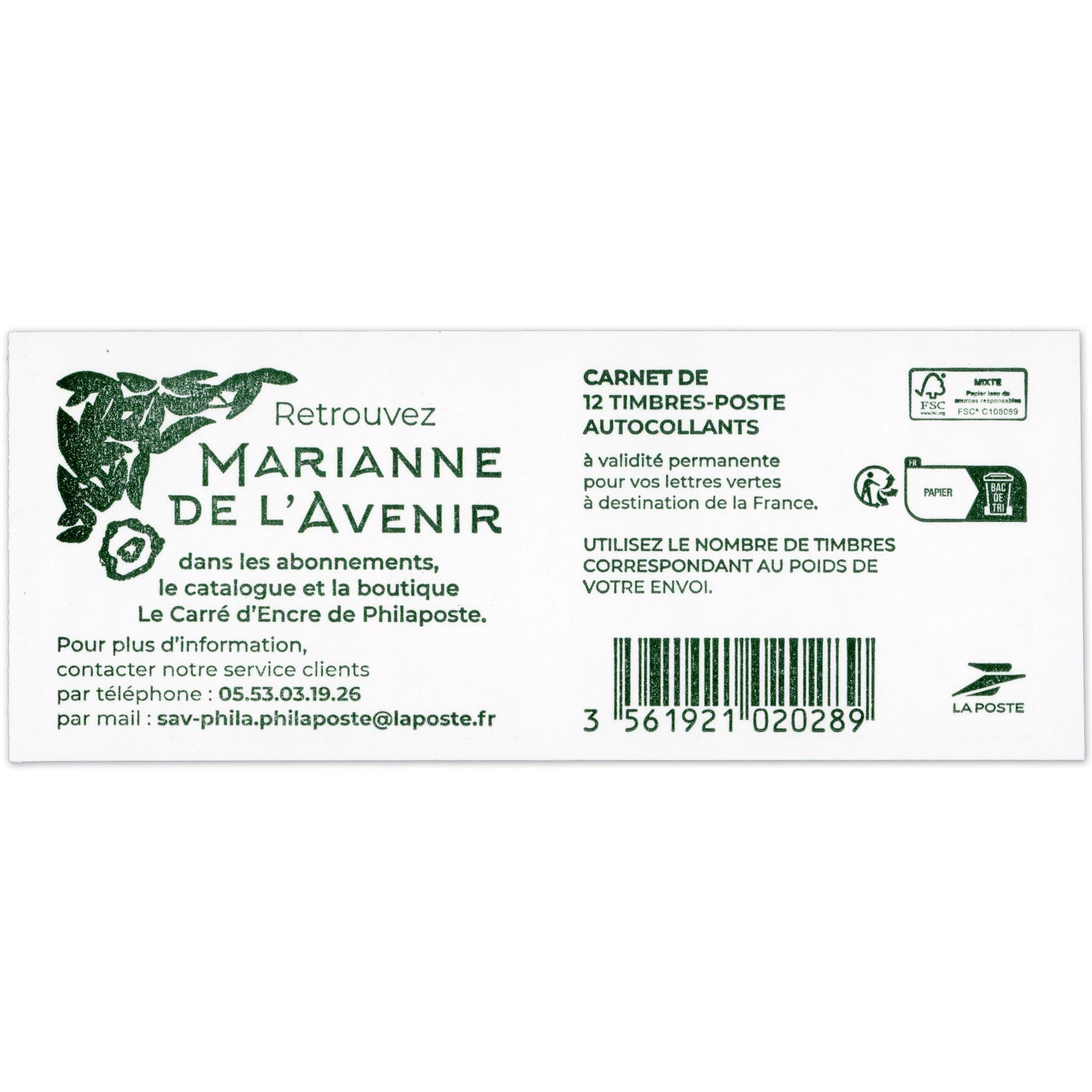 Carnet France Marianne Verte De L Avenir Timbres Pour Affranchir G