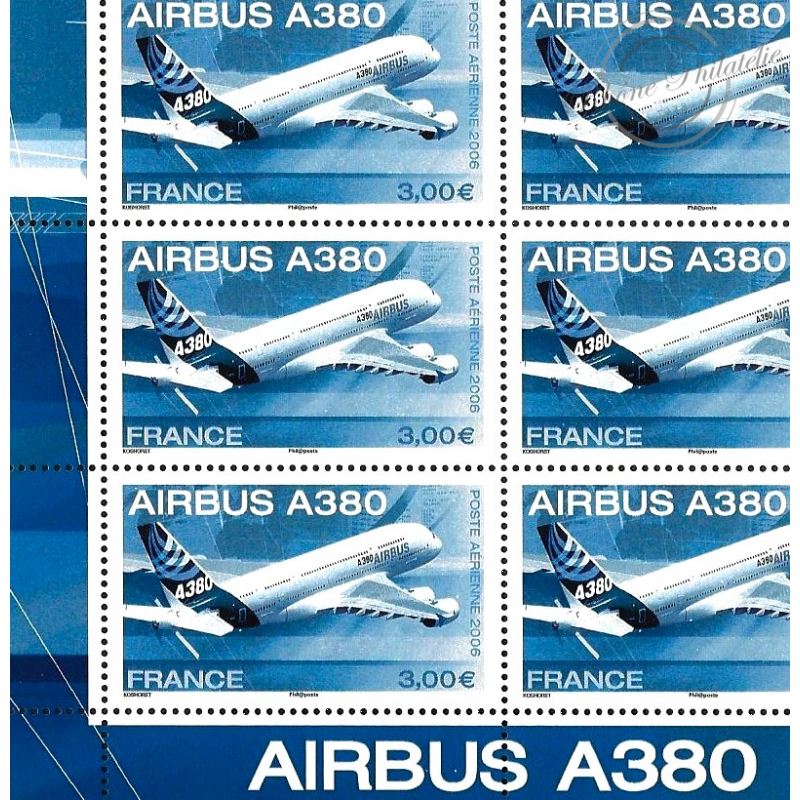 POSTE AÉRIENNE N° 69 "AIRBUS A380" ANNÉE 2006 FEUILLE DE 10 TIMBRES NEUFS**
