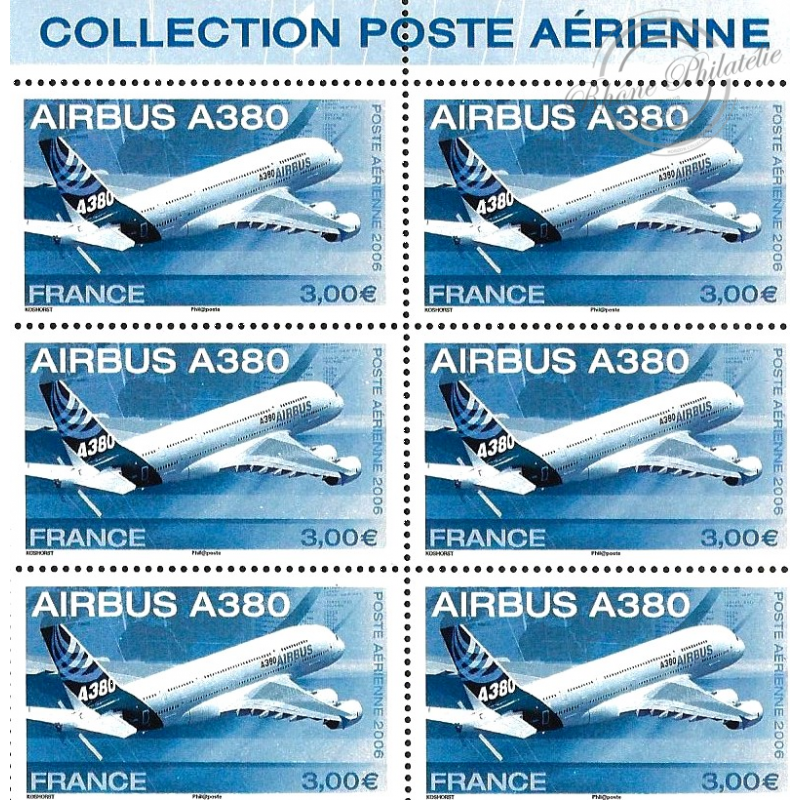 POSTE AÉRIENNE N° 69 "AIRBUS A380" ANNÉE 2006 FEUILLE DE 10 TIMBRES NEUFS**
