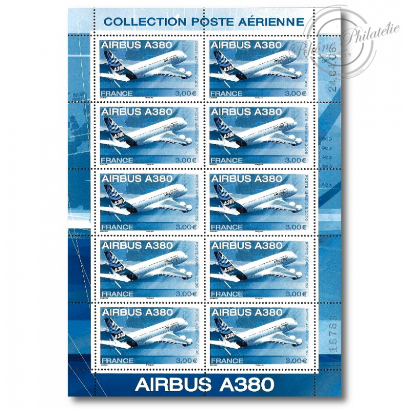 POSTE AÉRIENNE N° 69 "AIRBUS A380" ANNÉE 2006 FEUILLE DE 10 TIMBRES NEUFS**