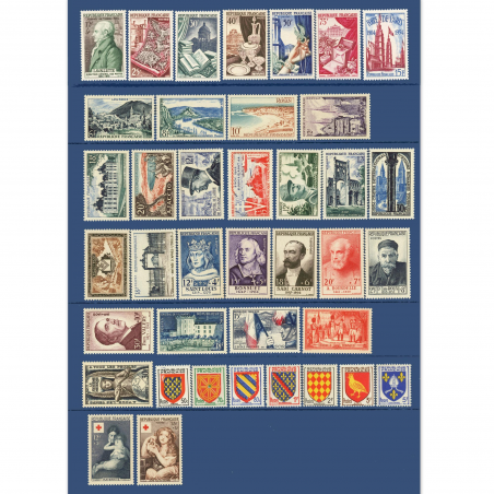 ANNÉE COMPLÈTE FRANCE 1954 TIMBRES NEUFS** SANS CHARNIÈRE, 40 TIMBRES DE QUALITÉ