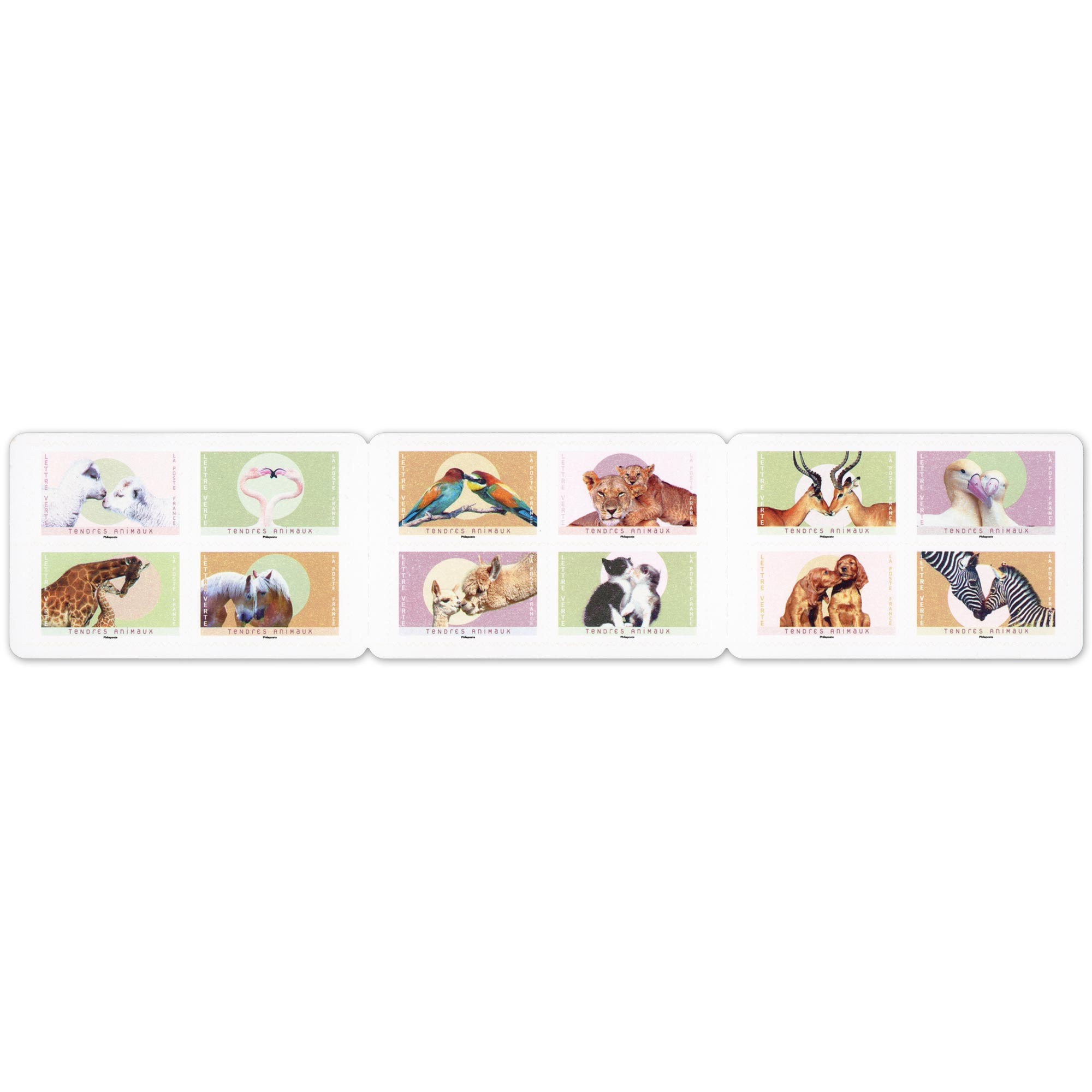 CARNET FRANCE BC2242 TENDRES ANIMAUX, TIMBRES POUR AFFRANCHIR 12 LETTRES 20G