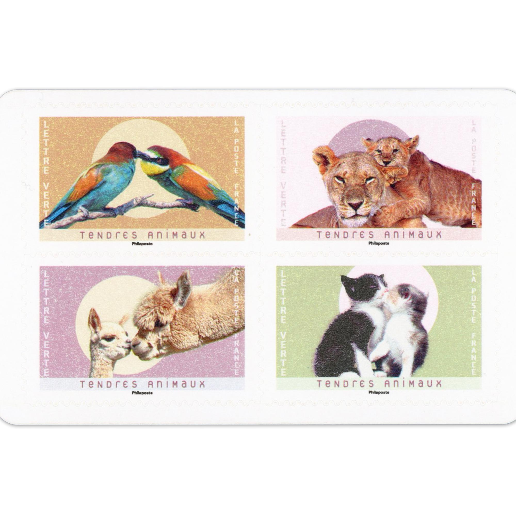 CARNET FRANCE BC2242 TENDRES ANIMAUX, TIMBRES POUR AFFRANCHIR 12 LETTRES 20G